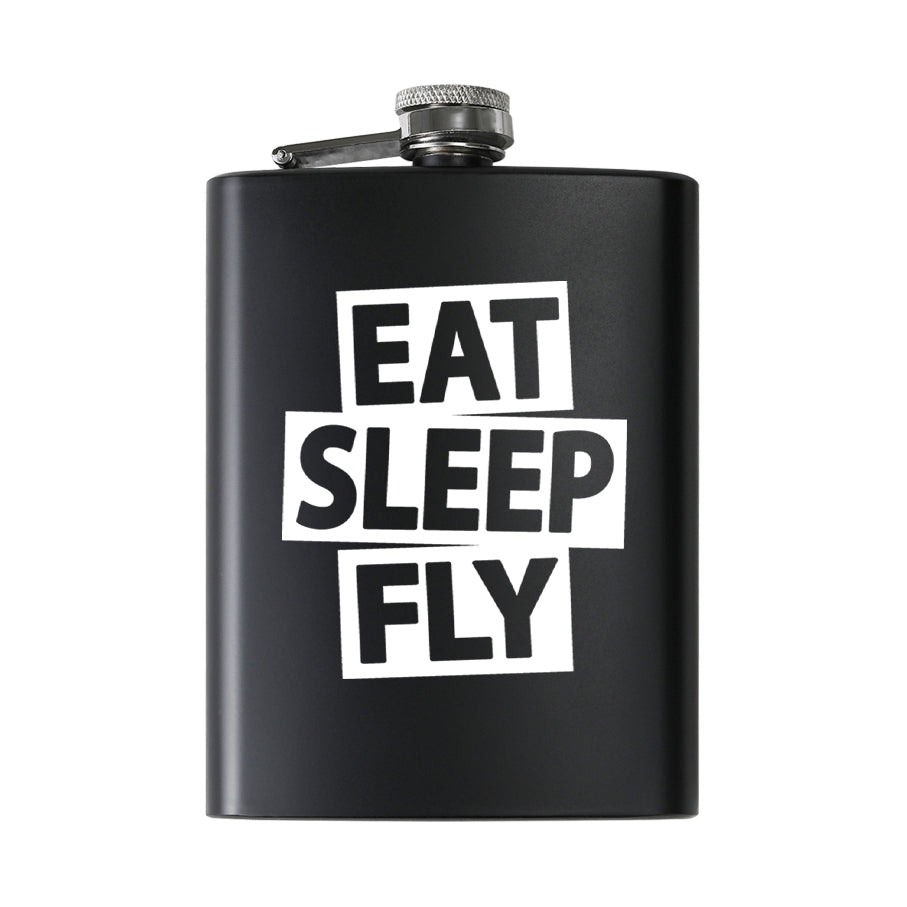 Eat Sleep Fly Designed Stainless Steel Hip Flasks