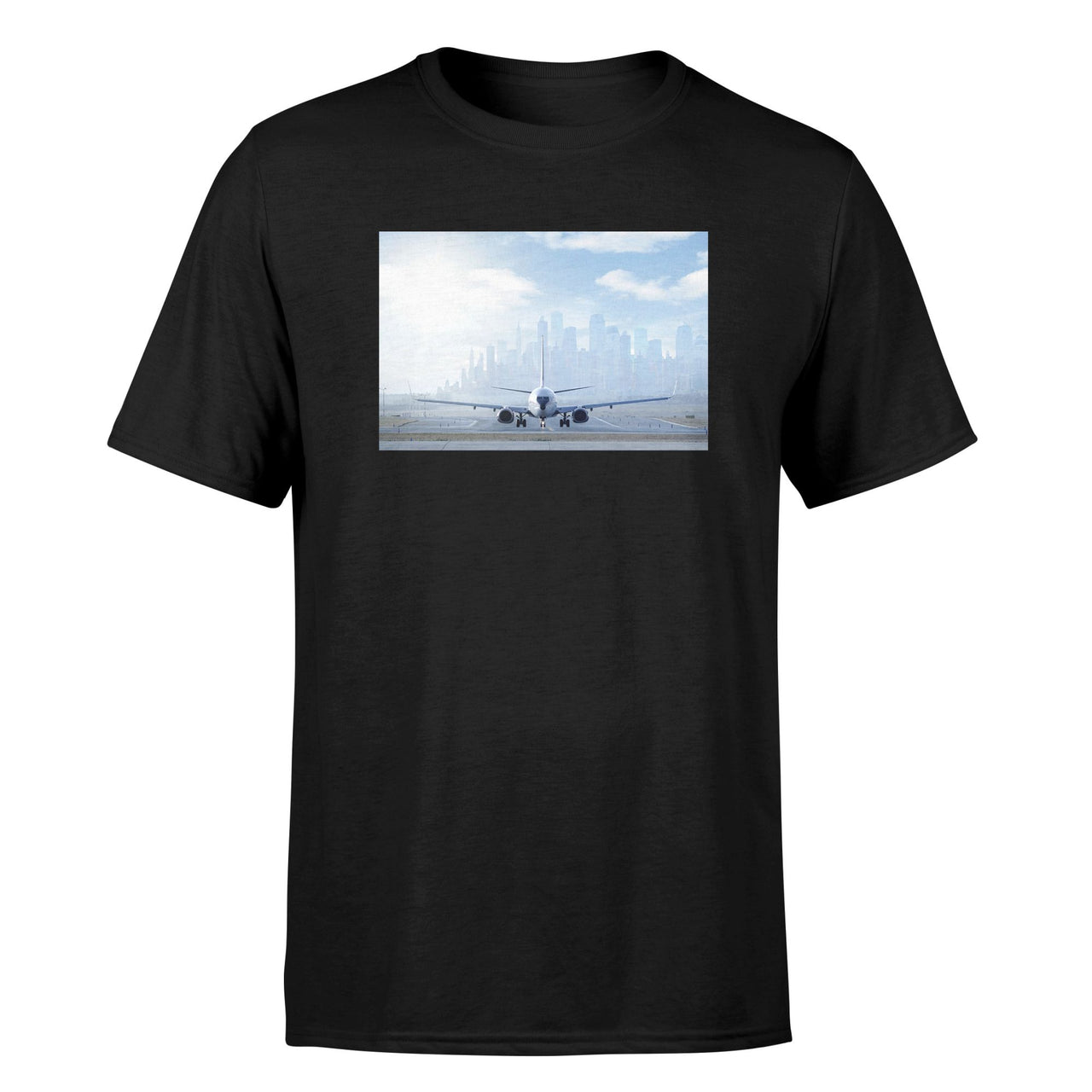 Boeing 737 & City View Behind Designed T-Shirts