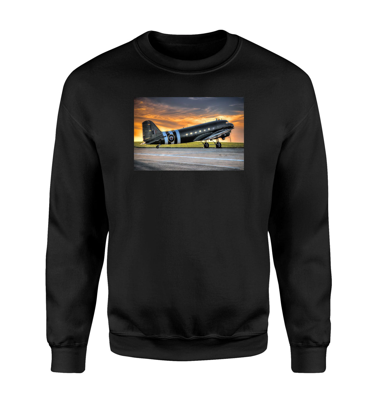 Old Airplane Parked During Sunset Designed Sweatshirts
