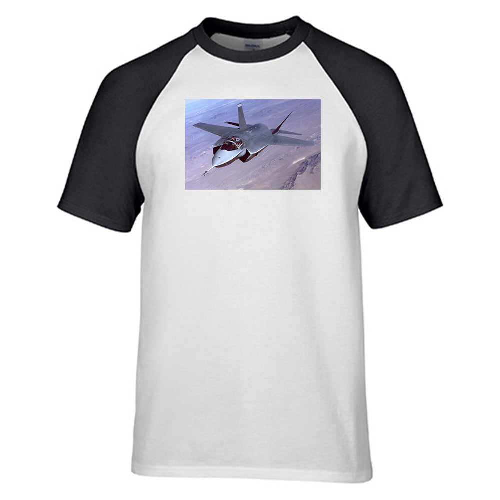 Fighter Jet 35 Captured in the Air Designed Raglan T-Shirts