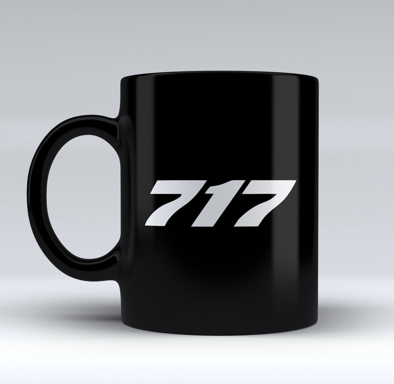 717 Flat Text Designed Black Mugs