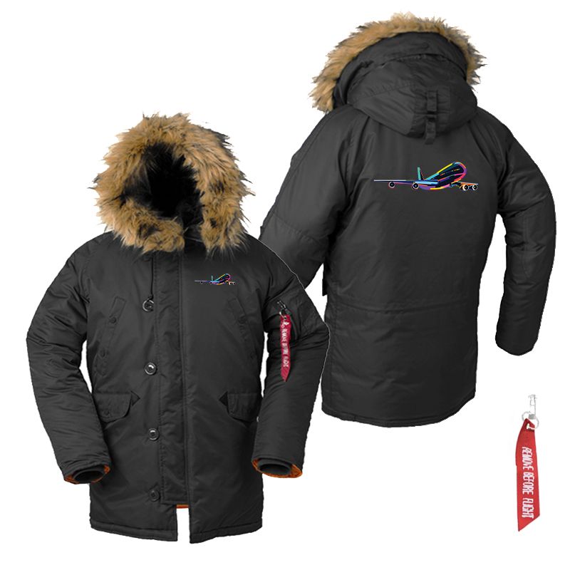 Multicolor Airplane Designed Parka Bomber Jackets
