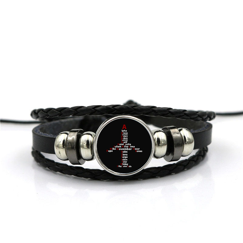 Airplane Shape Aviation Alphabet Designed Leather Bracelets