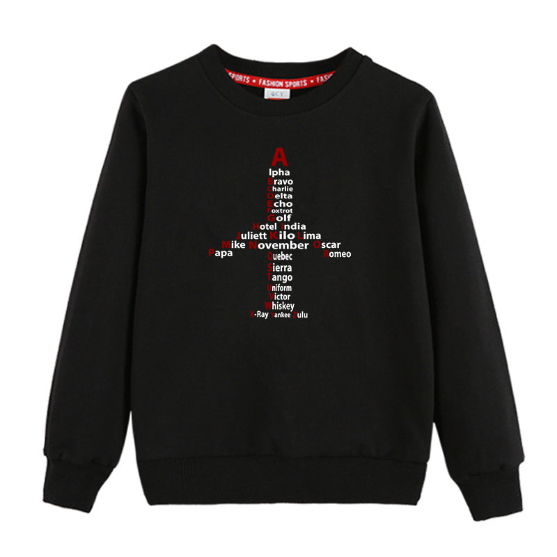 Airplane Shape Aviation Alphabet Designed "CHILDREN" Sweatshirts