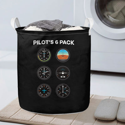 Pilot's 6 Pack aviation design on durable fabric with reinforced handles laundry basket.