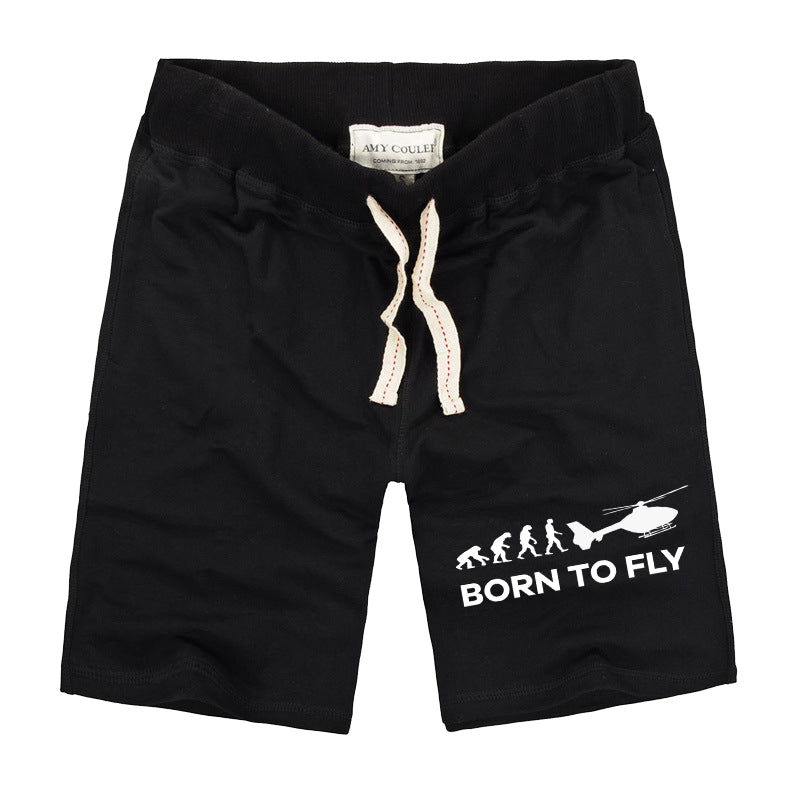 Born To Fly Helicopter Designed Cotton Shorts