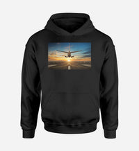 Thumbnail for Airplane over Runway Towards the Sunrise Designed Hoodies