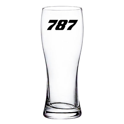 Boeing 787 Flat Text aviation design on pilsner glass, tall pilsner glassware.