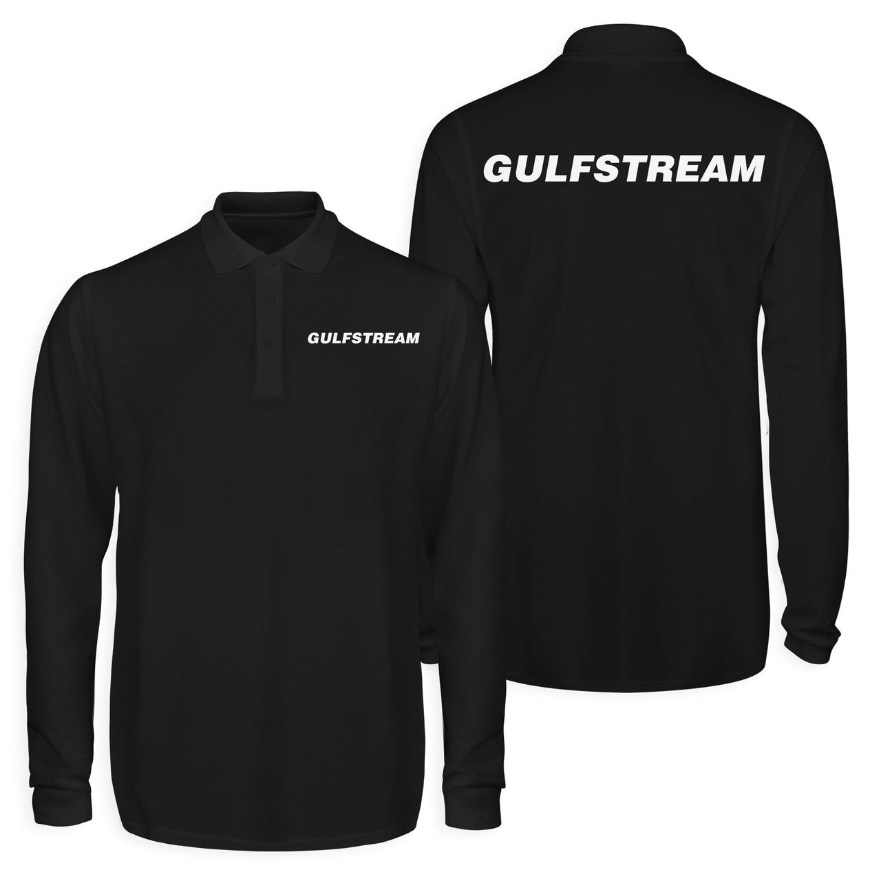 Gulfstream & Text Designed Long Sleeve Polo T-Shirts (Double-Side)
