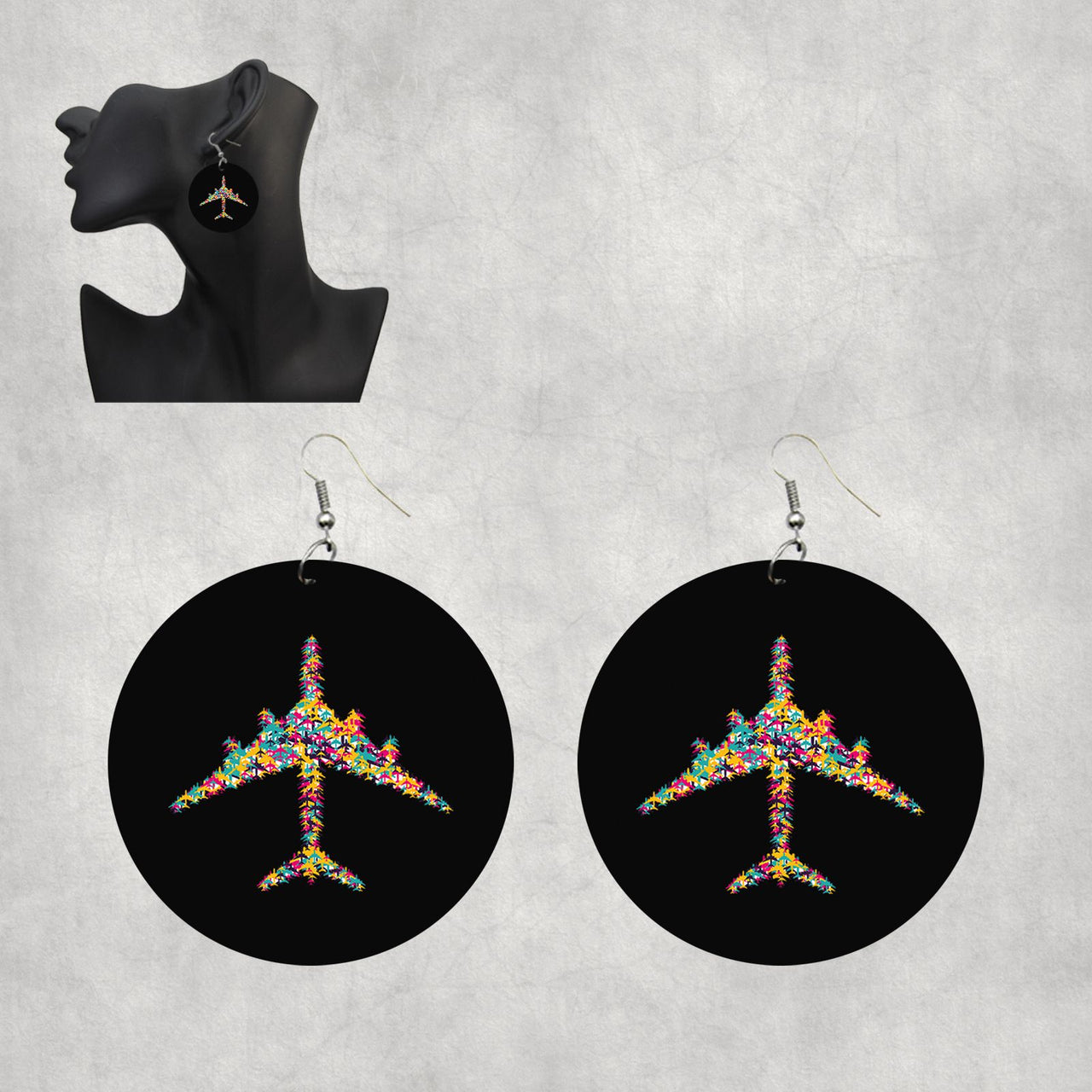 Colourful Airplane Designed Wooden Drop Earrings
