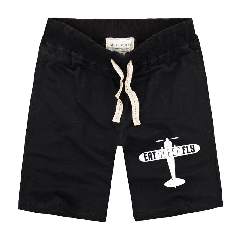 Eat Sleep Fly & Propeller Designed Cotton Shorts