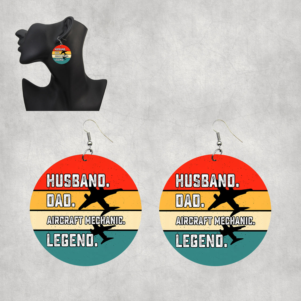 Husband & Dad & Aircraft Mechanic & Legend Designed Wooden Drop Earrings