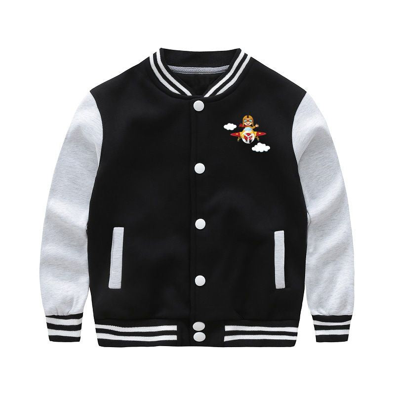 Cartoon Little Boy Operating Plane (Edition 2) Designed "CHILDREN" Baseball Jackets