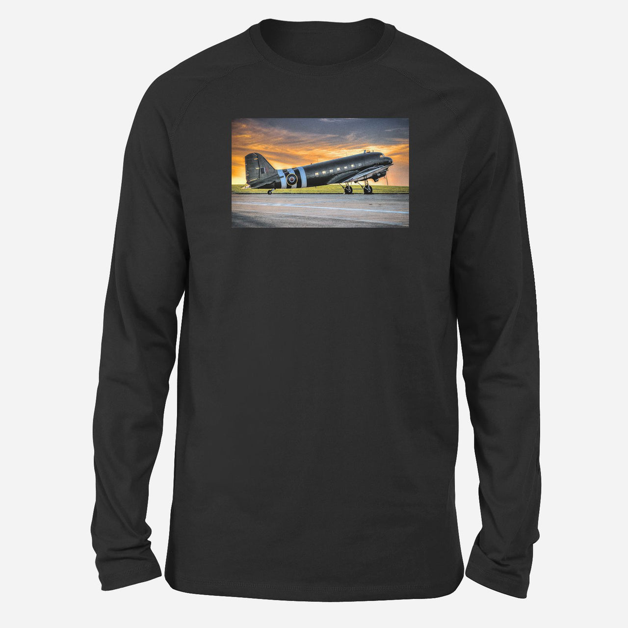 Old Airplane Parked During Sunset Designed Long-Sleeve T-Shirts
