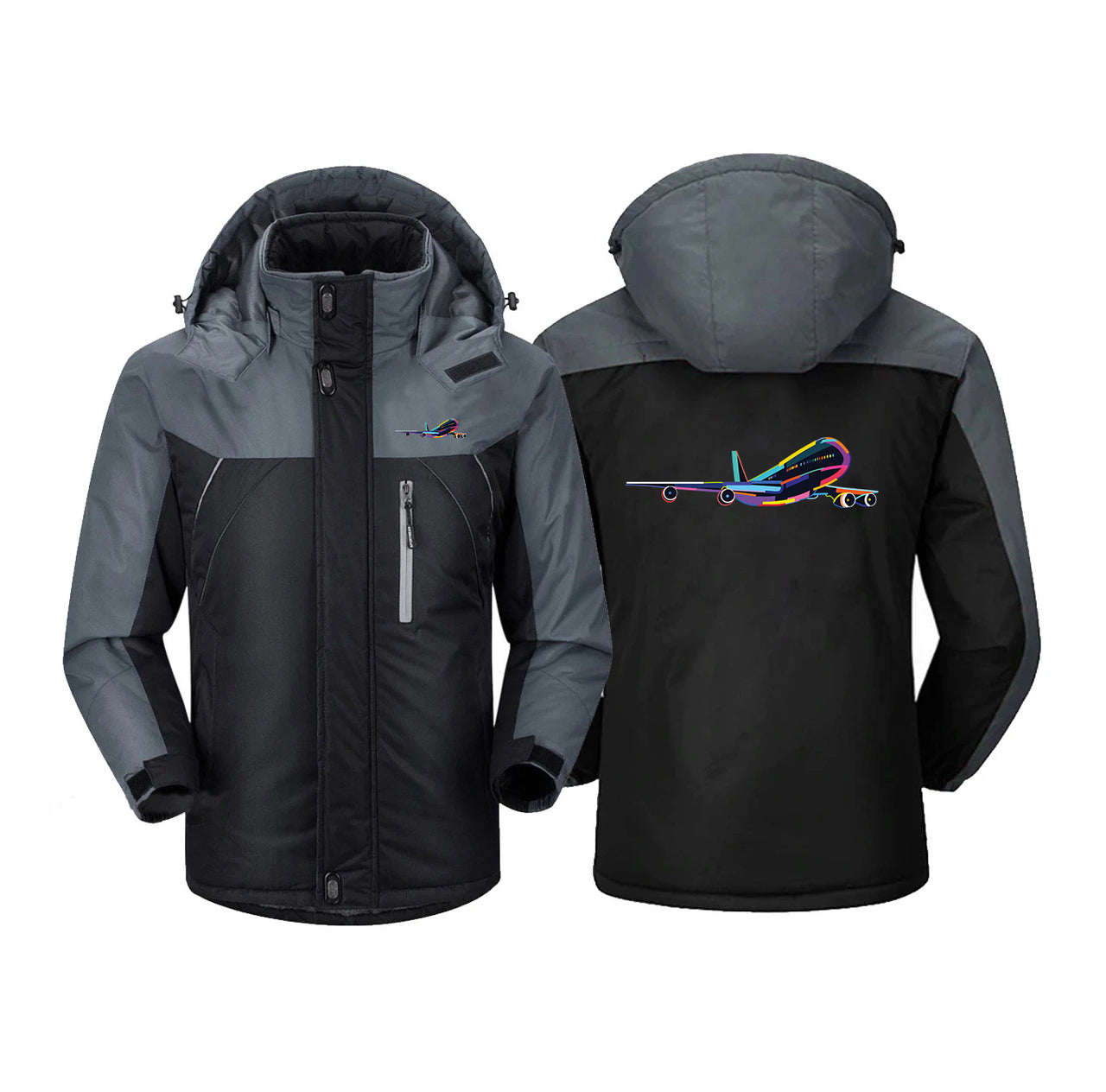 Multicolor Airplane Designed Thick Winter Jackets