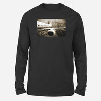 Thumbnail for Departing Aircraft & City Scene behind Designed Long-Sleeve T-Shirts