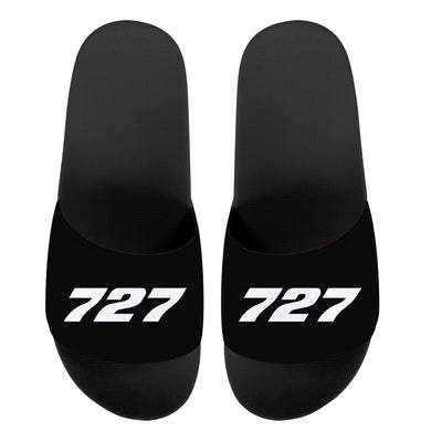 Boeing 727 Flat Text aviation design on durable rubber sole with cushion sport slippers.