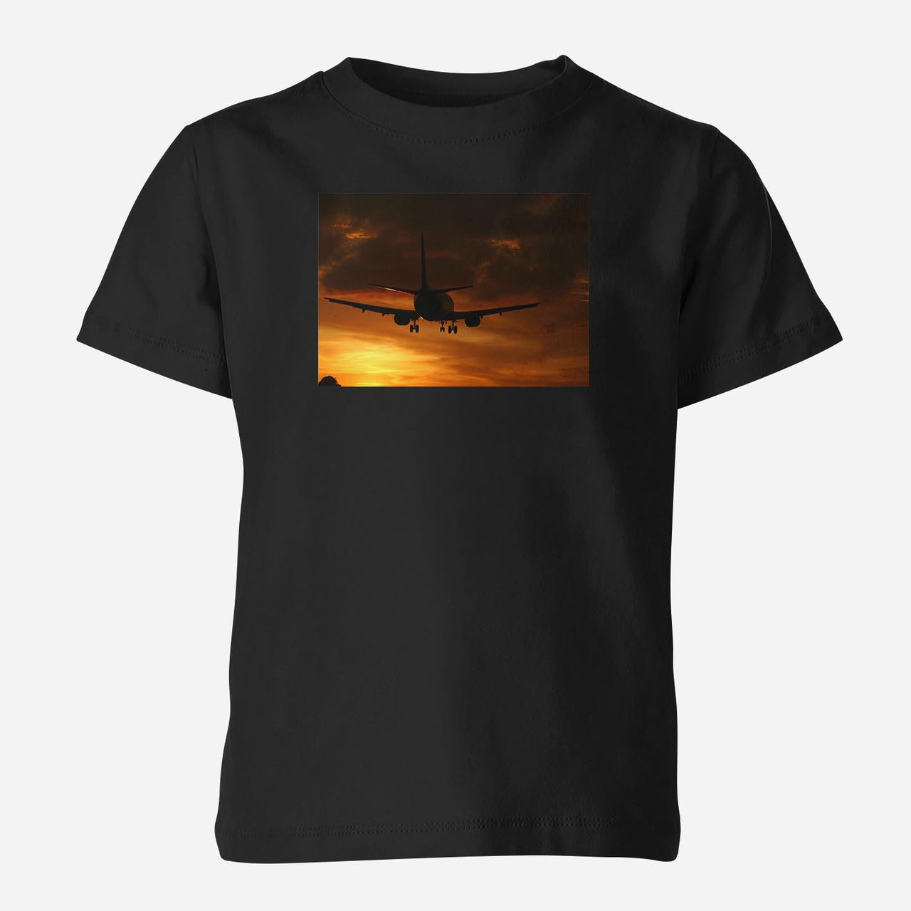 Beautiful Aircraft Landing at Sunset Designed Children T-Shirts