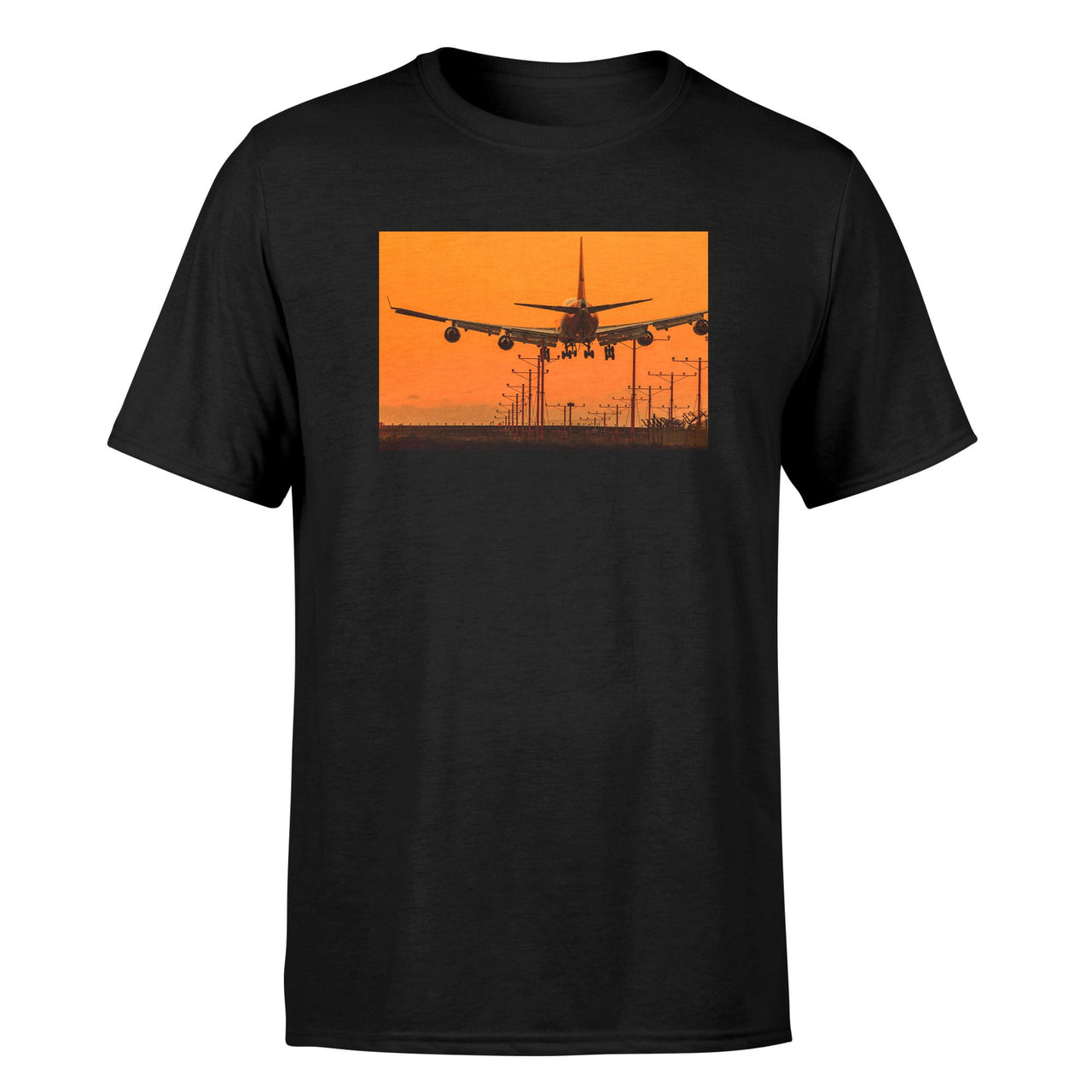 Close up to Boeing 747 Landing at Sunset Designed T-Shirts
