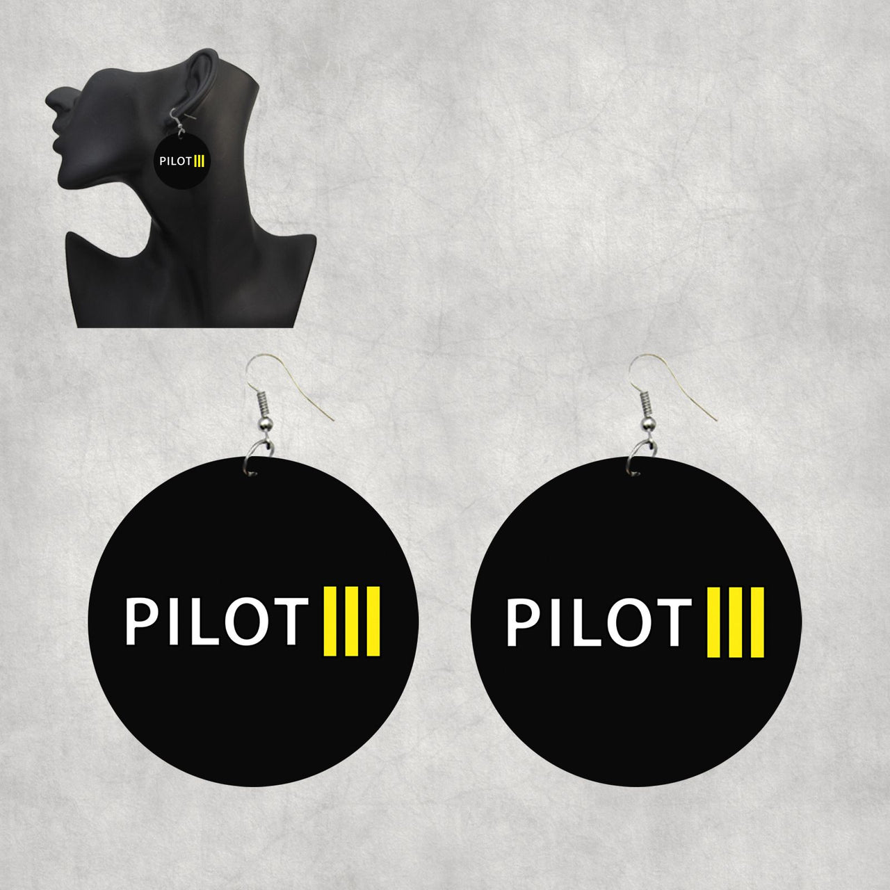 Pilot & Stripes (3 Lines) Designed Wooden Drop Earrings