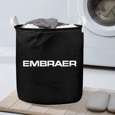 Embraer & Text aviation design on durable fabric with reinforced handles laundry basket.