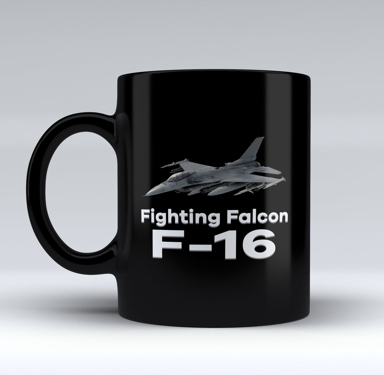 The Fighting Falcon F16 Designed Black Mugs