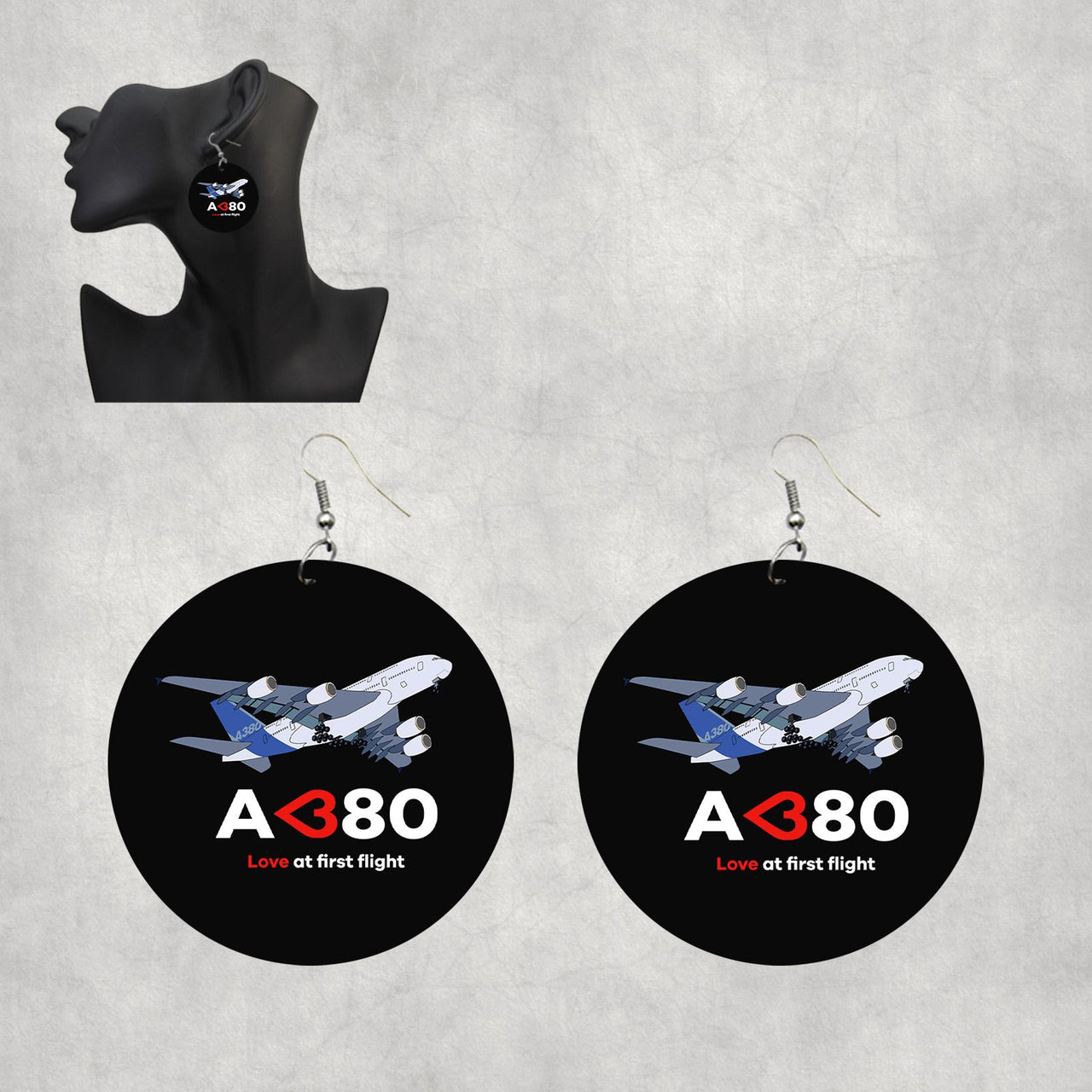 Airbus A380 Love at first flight Designed Wooden Drop Earrings