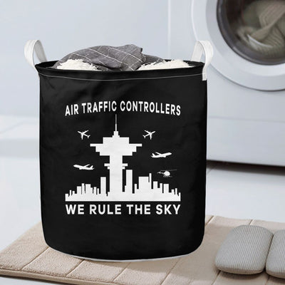 Air Traffic Controllers - We Rule The Sky aviation design on durable fabric with reinforced handles laundry basket.