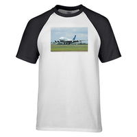 Thumbnail for Departing Airbus A380 with Original Livery Designed Raglan T-Shirts