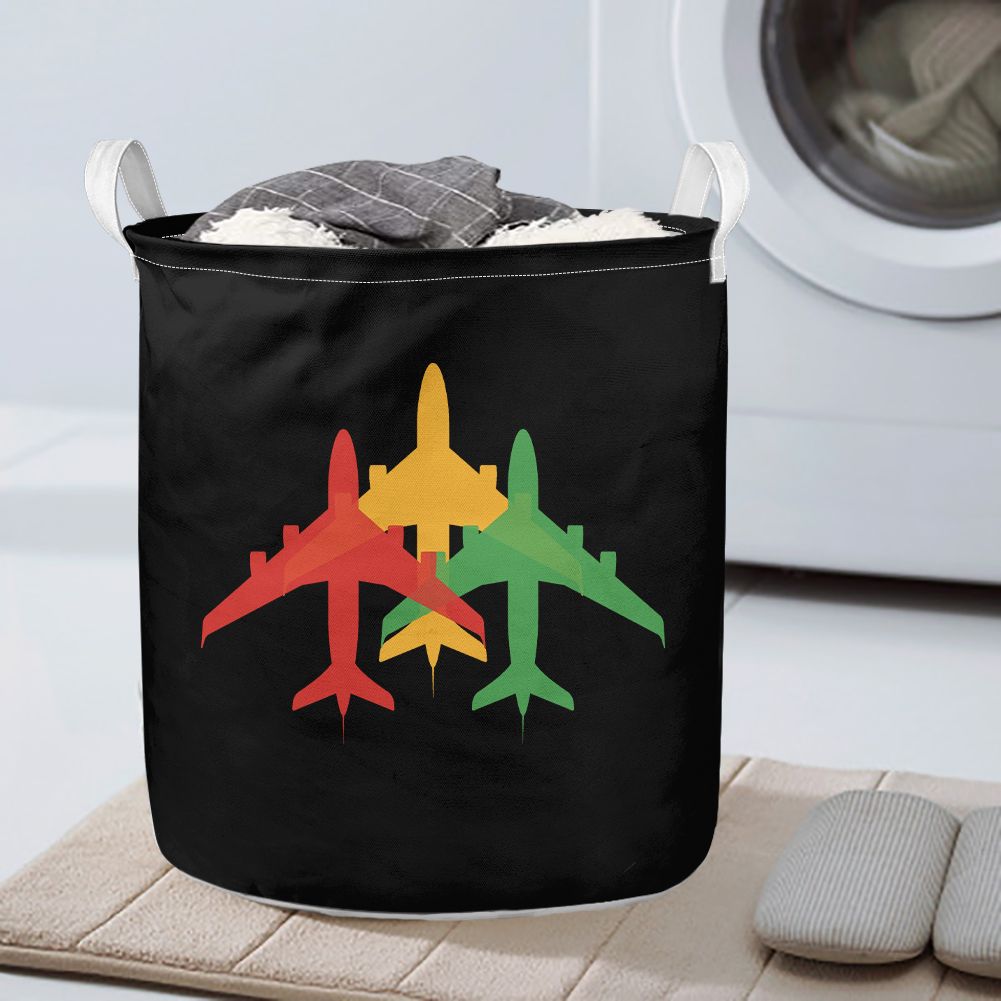 Colourful 3 Airplanes Designed Laundry Baskets