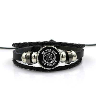 In Thrust We Trust (Vol 2) aviation-themed bracelet, polished stainless steel.