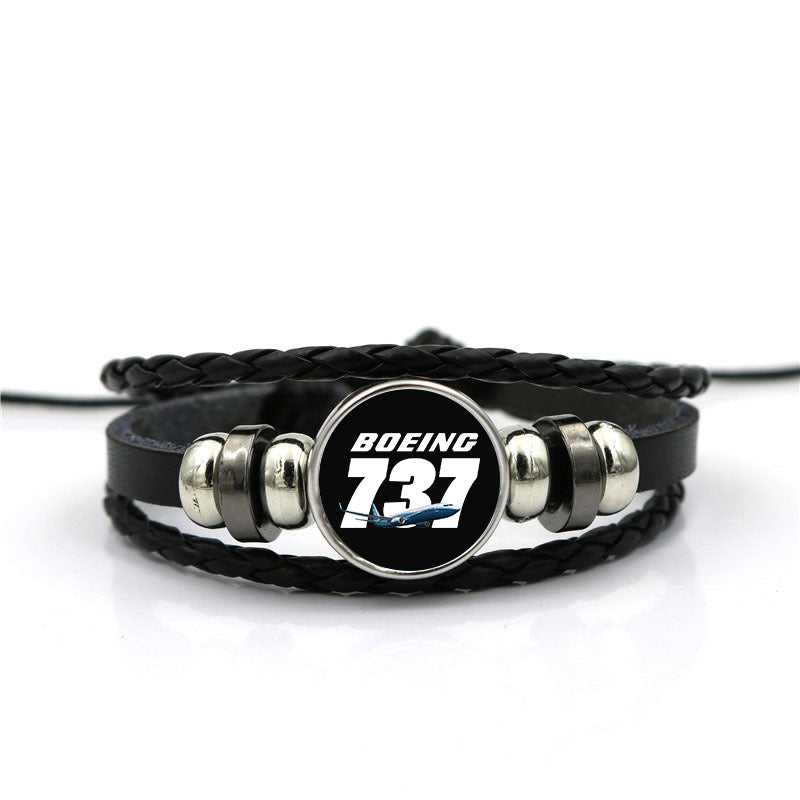 Super Boeing 737+Text Designed Leather Bracelets