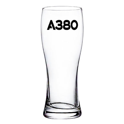 Airbus A380 Flat Text aviation design on pilsner glass, tall pilsner glassware.