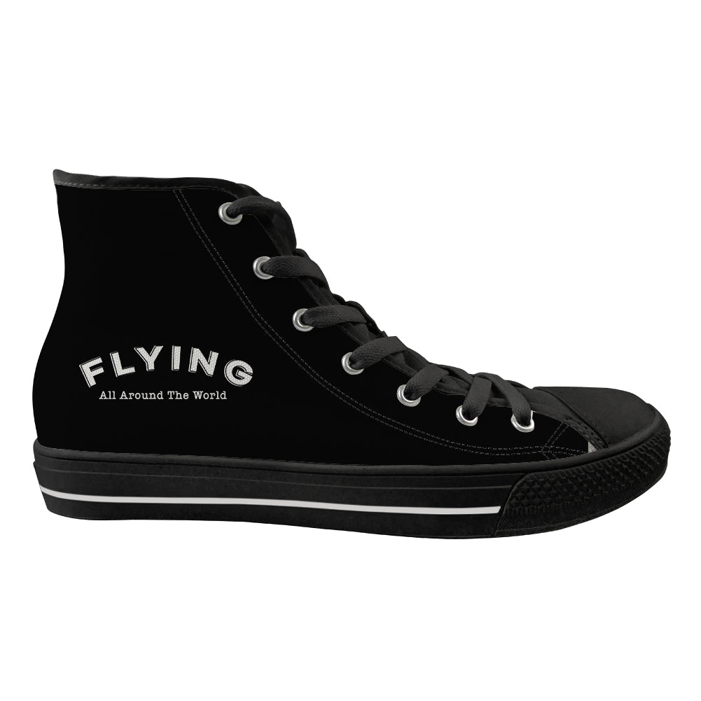 Flying All Around The World Designed Long Canvas Shoes (Women)