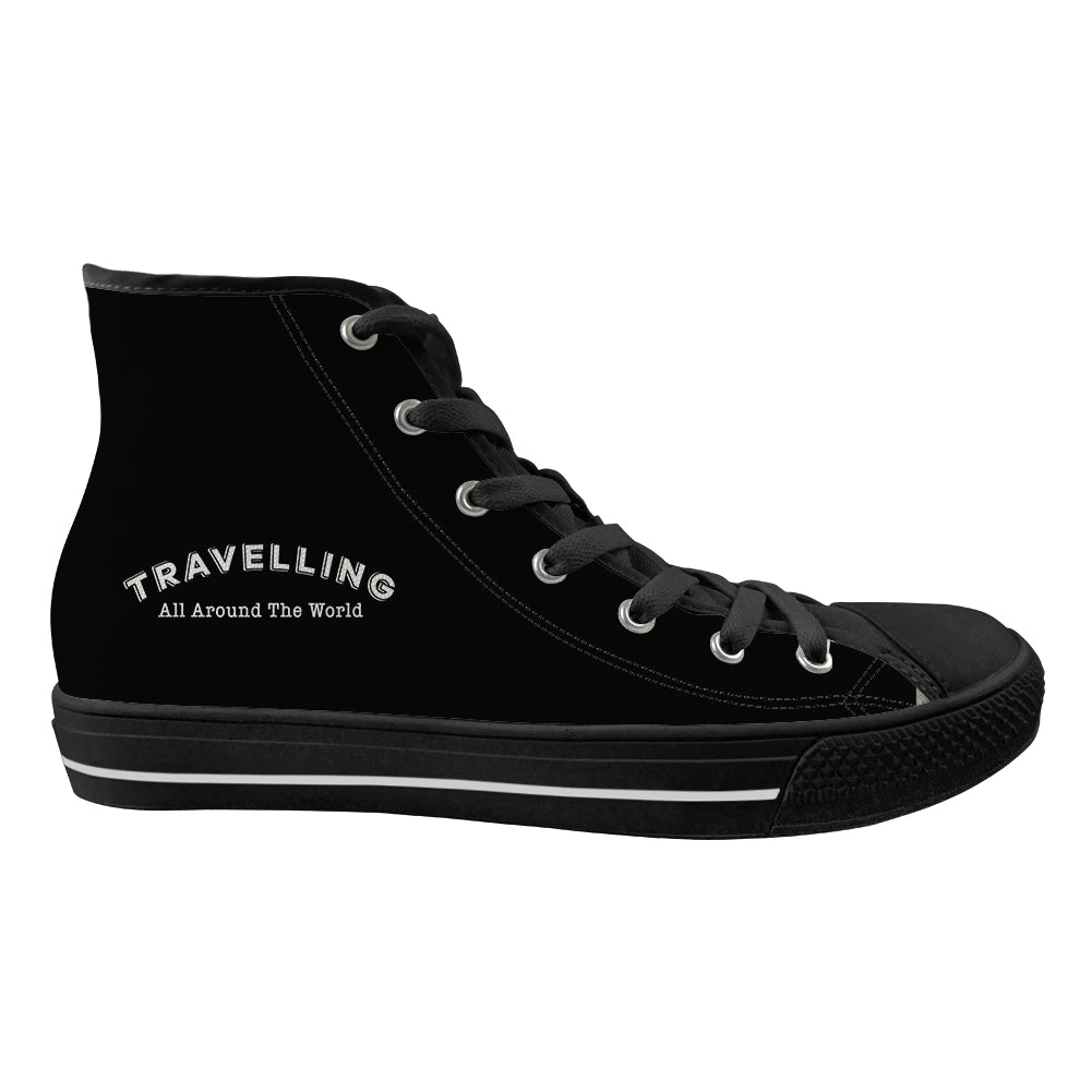 Travelling All Around The World Designed Long Canvas Shoes (Women)