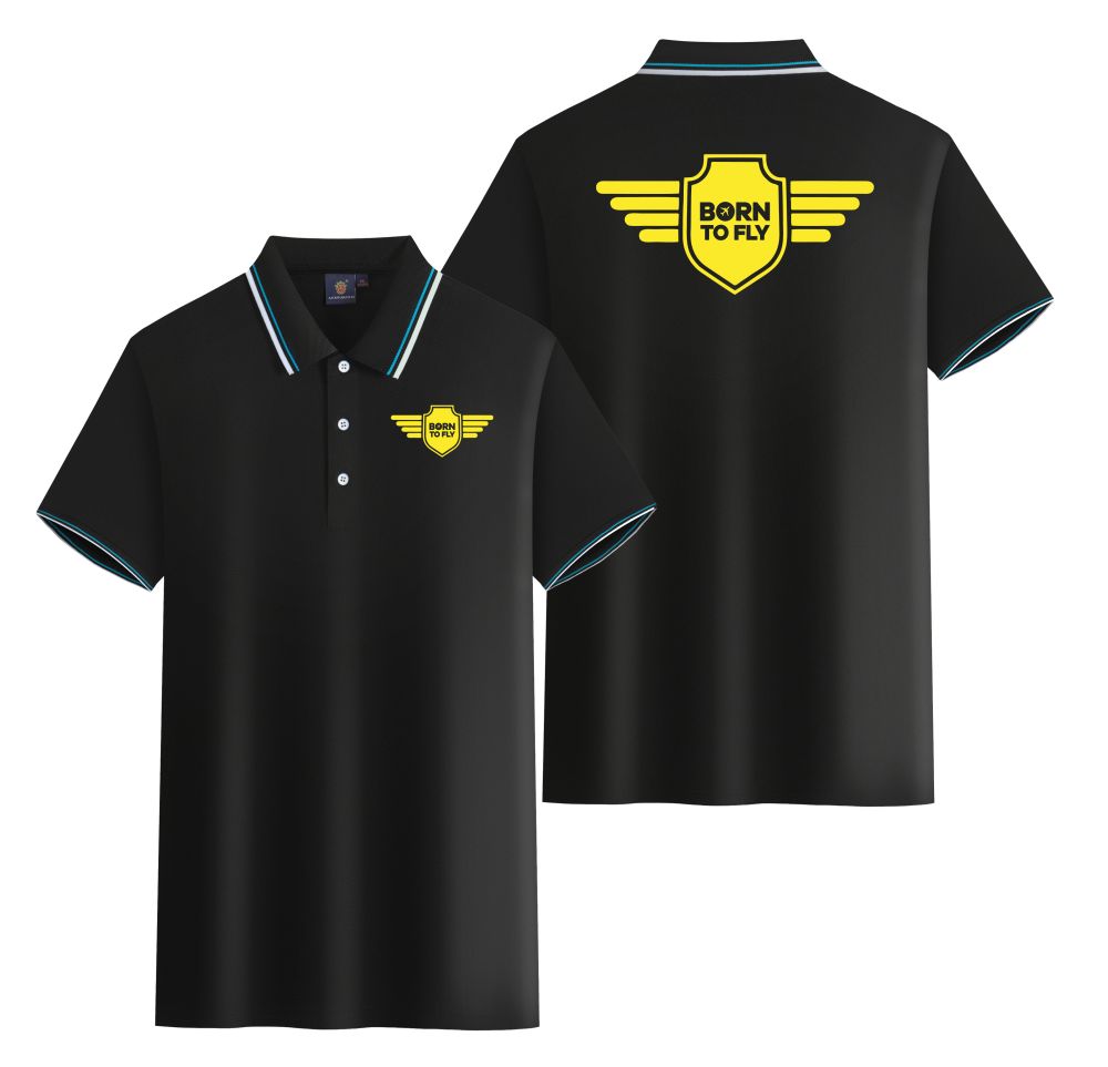 Born To Fly & Badge Designed Stylish Polo T-Shirts (Double-Side)