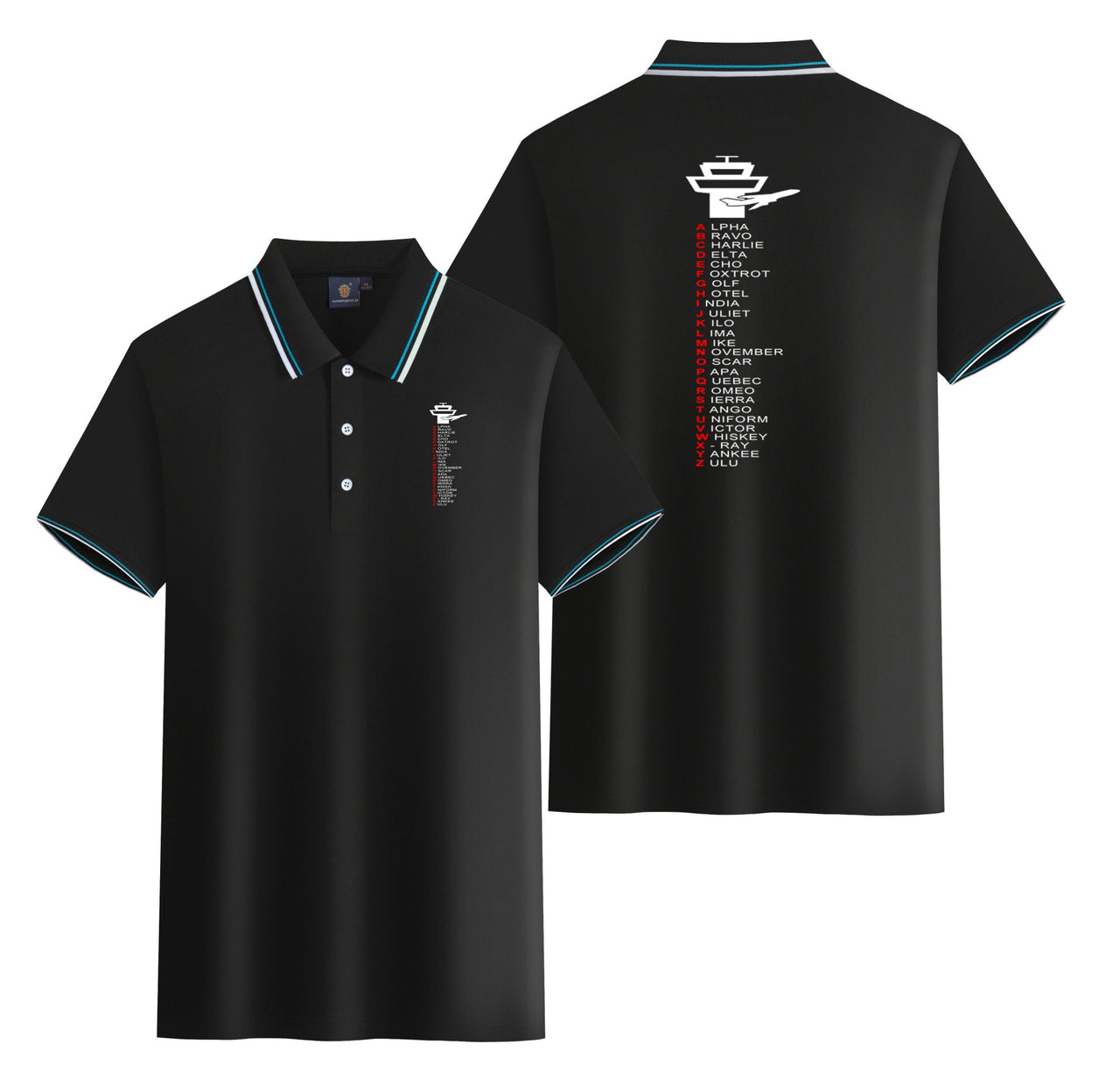 Aviation Alphabet Designed Stylish Polo T-Shirts (Double-Side)