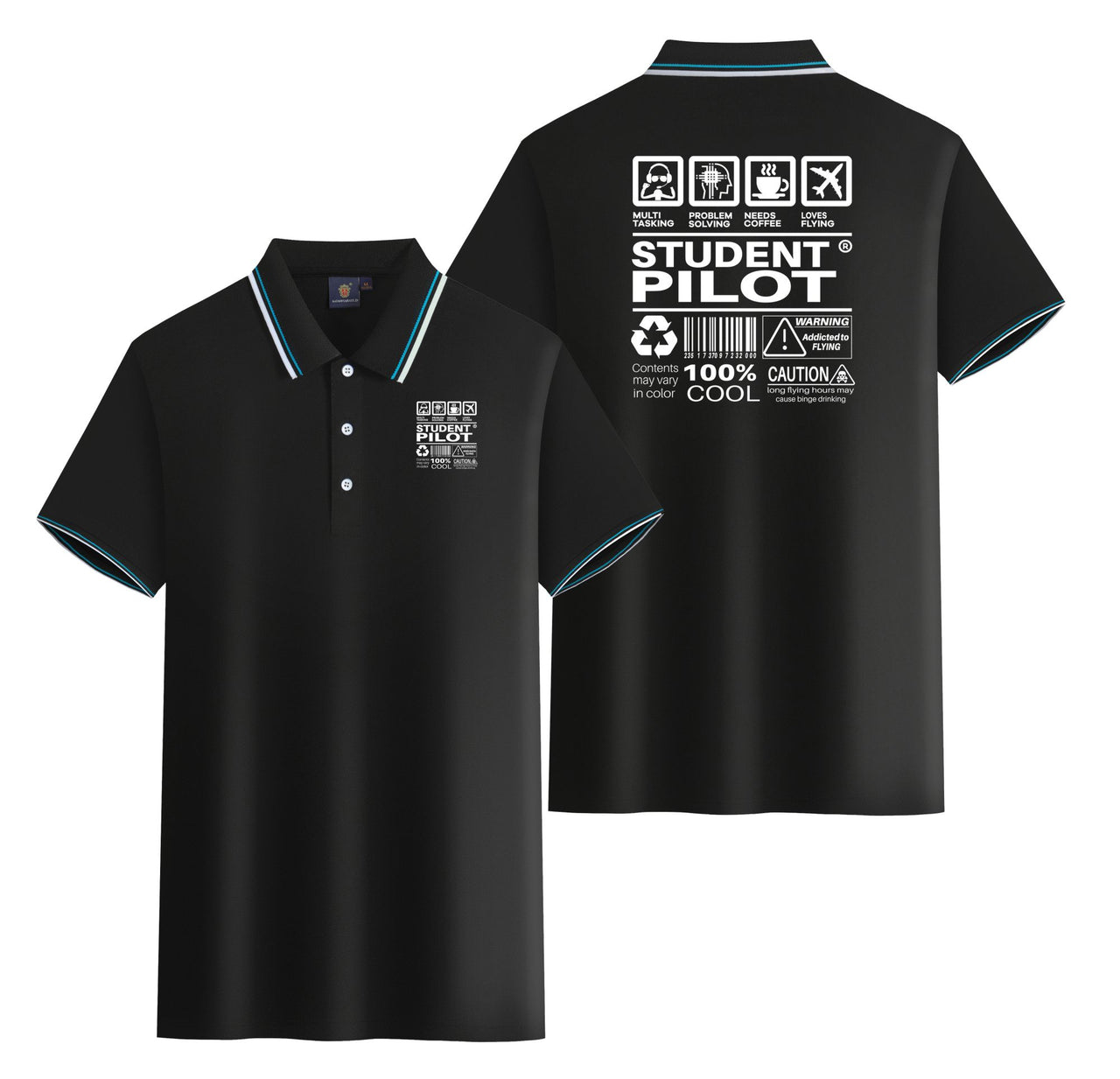 Student Pilot Label Designed Stylish Polo T-Shirts (Double-Side)