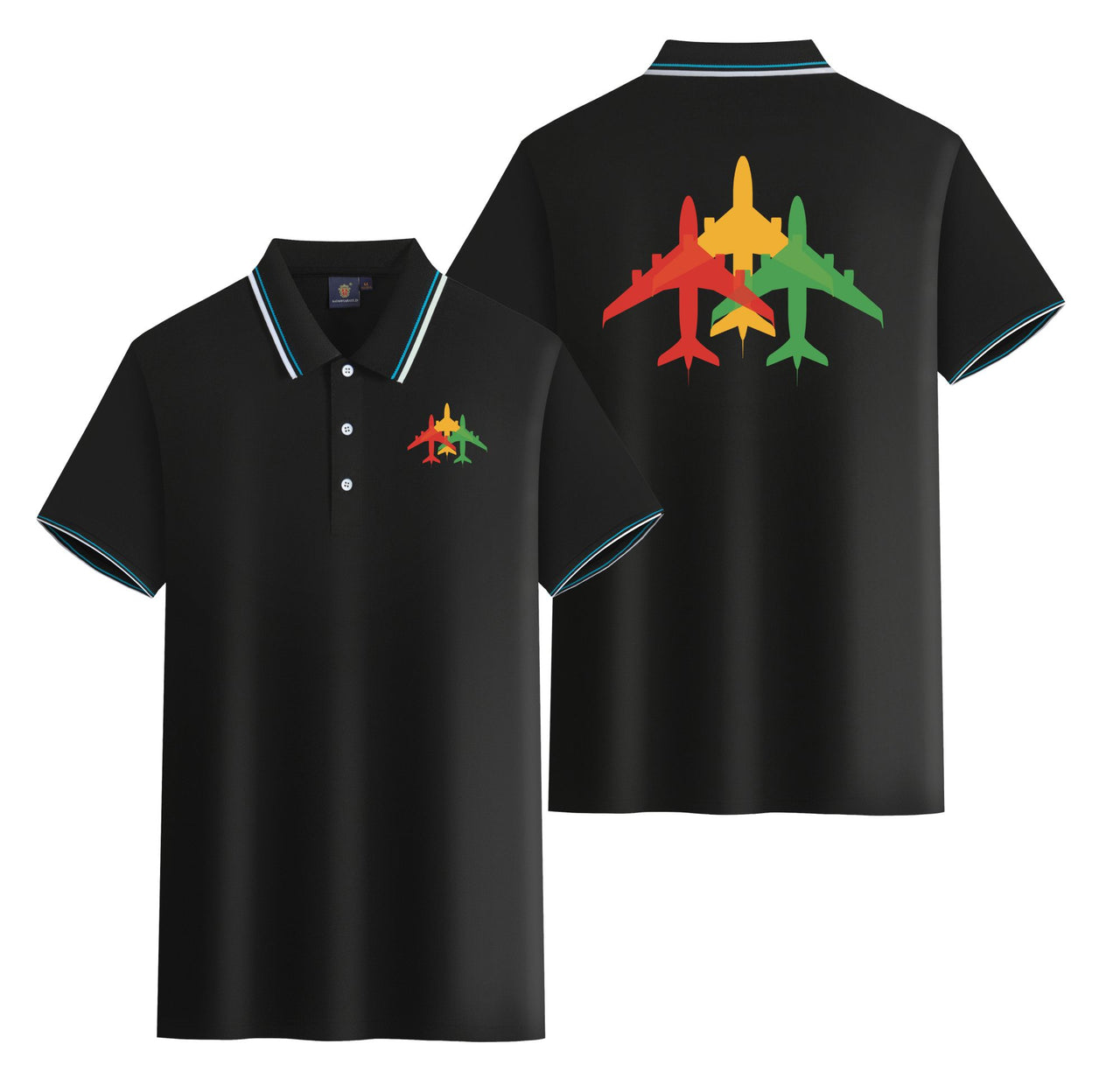 Colourful 3 Airplanes Designed Stylish Polo T-Shirts (Double-Side)