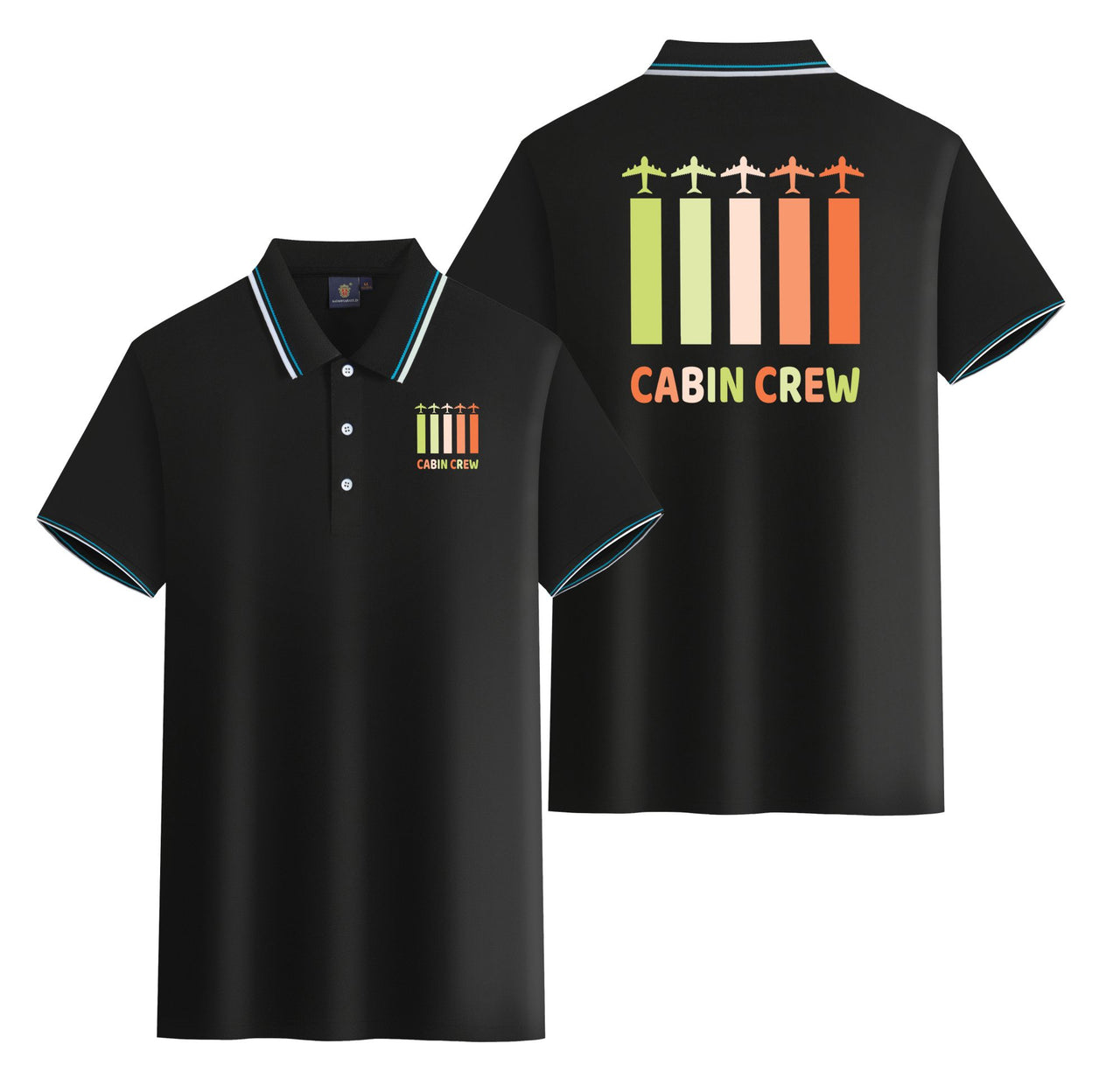 Colourful Cabin Crew Designed Stylish Polo T-Shirts (Double-Side)