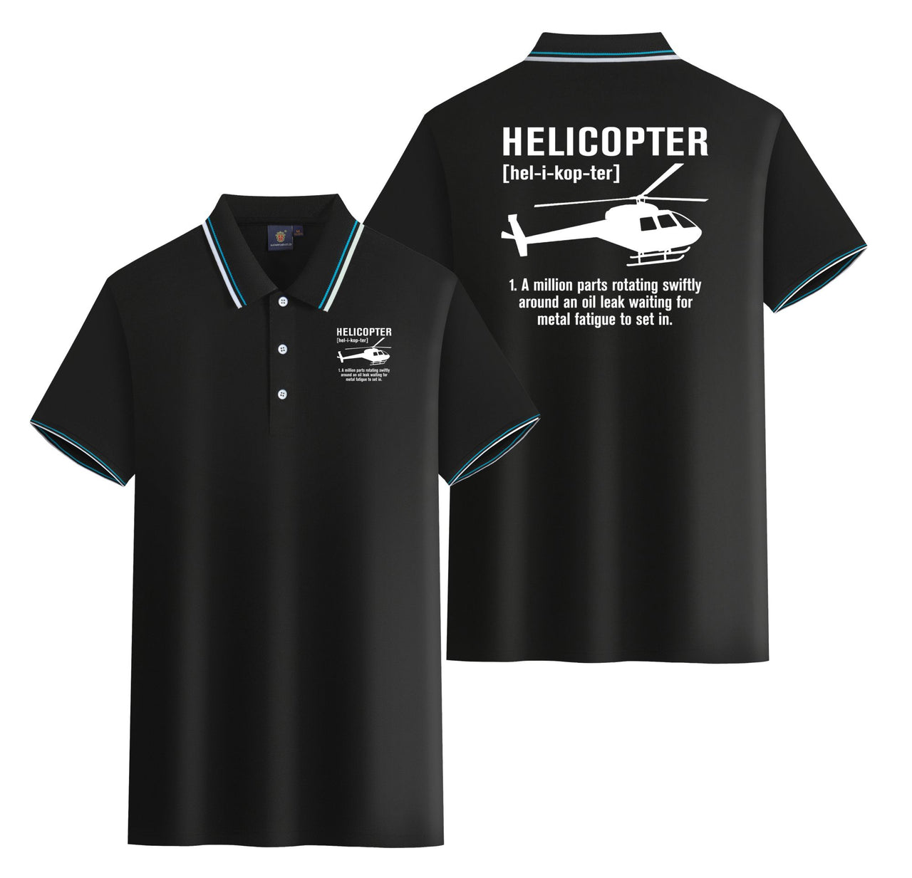 Helicopter [Noun] Designed Stylish Polo T-Shirts (Double-Side)