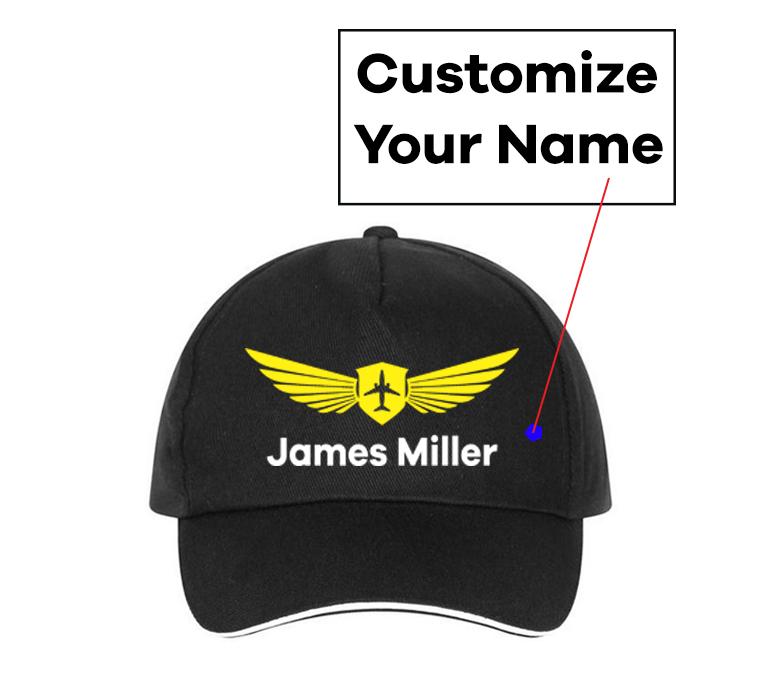 Customizable Name & Badge Designed Hats Pilot Eyes Store Black(Colour) 
