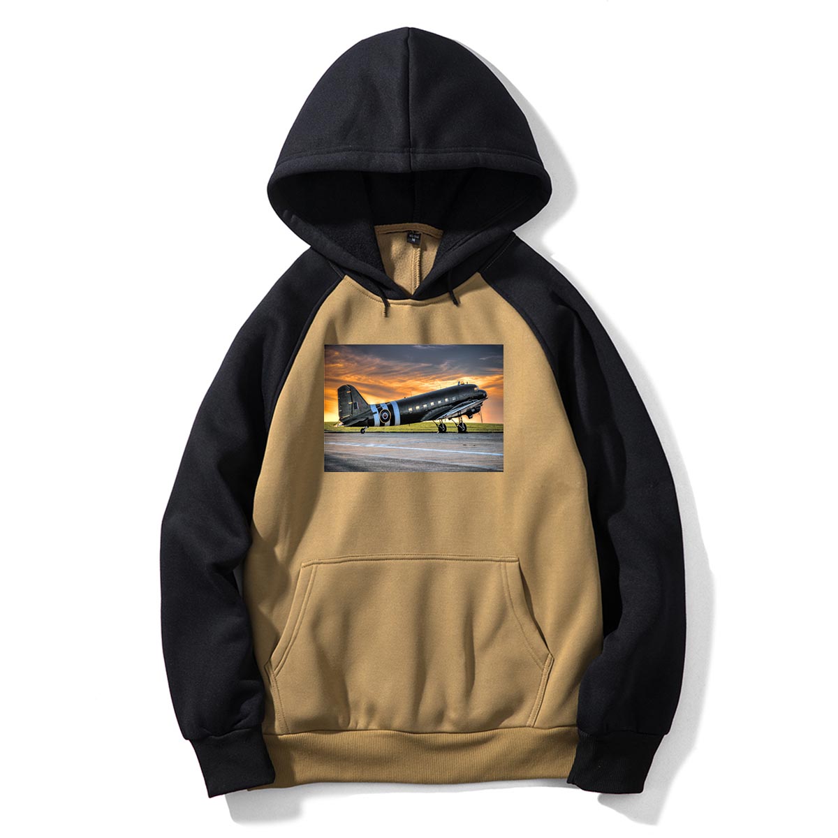 Old Airplane Parked During Sunset Designed Colourful Hoodies