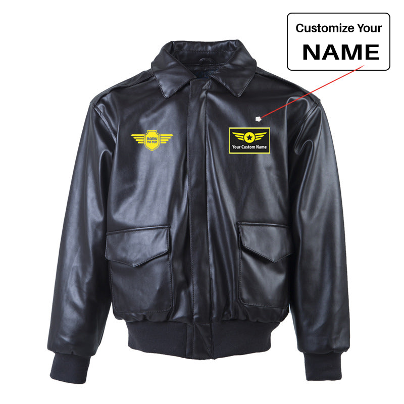 Born To Fly & Badge Designed Leather Bomber Jackets (NO Fur)