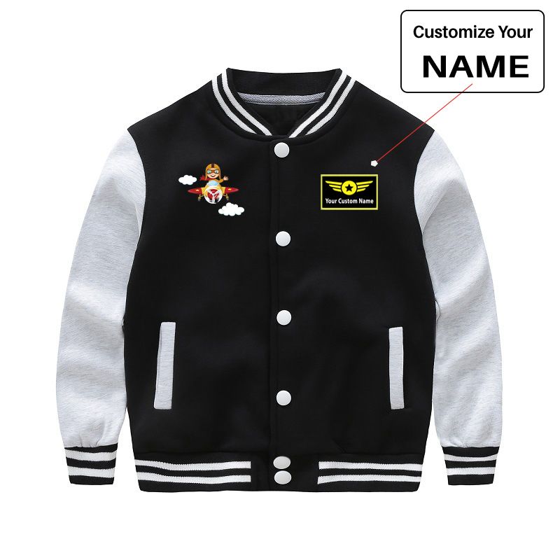 Cartoon Little Boy Operating Plane (Edition 2) Designed "CHILDREN" Baseball Jackets