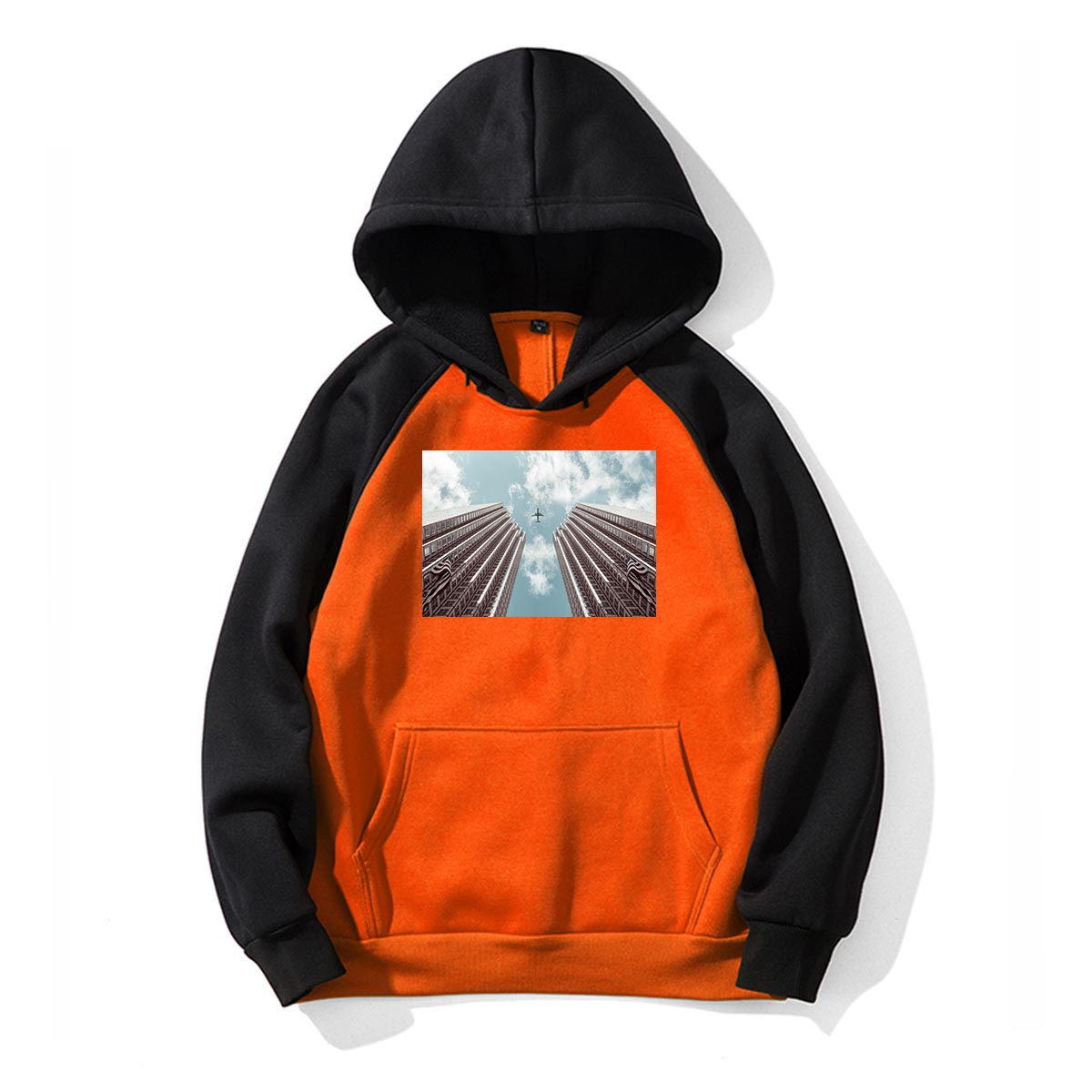 Airplane Flying over Big Buildings Designed Colourful Hoodies