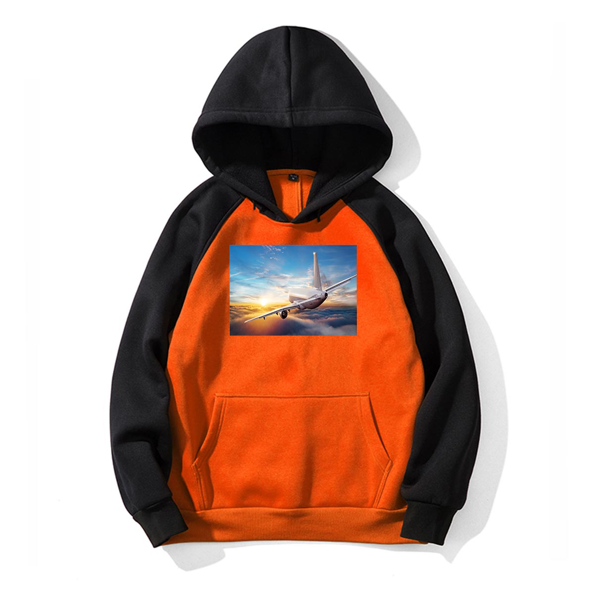 Airplane Flying over Big Buildings Designed Colourful Hoodies