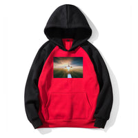 Thumbnail for Airplane Flying Over Runway Designed Colourful Hoodies