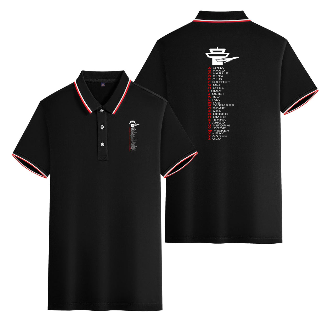 Aviation Alphabet Designed Stylish Polo T-Shirts (Double-Side)