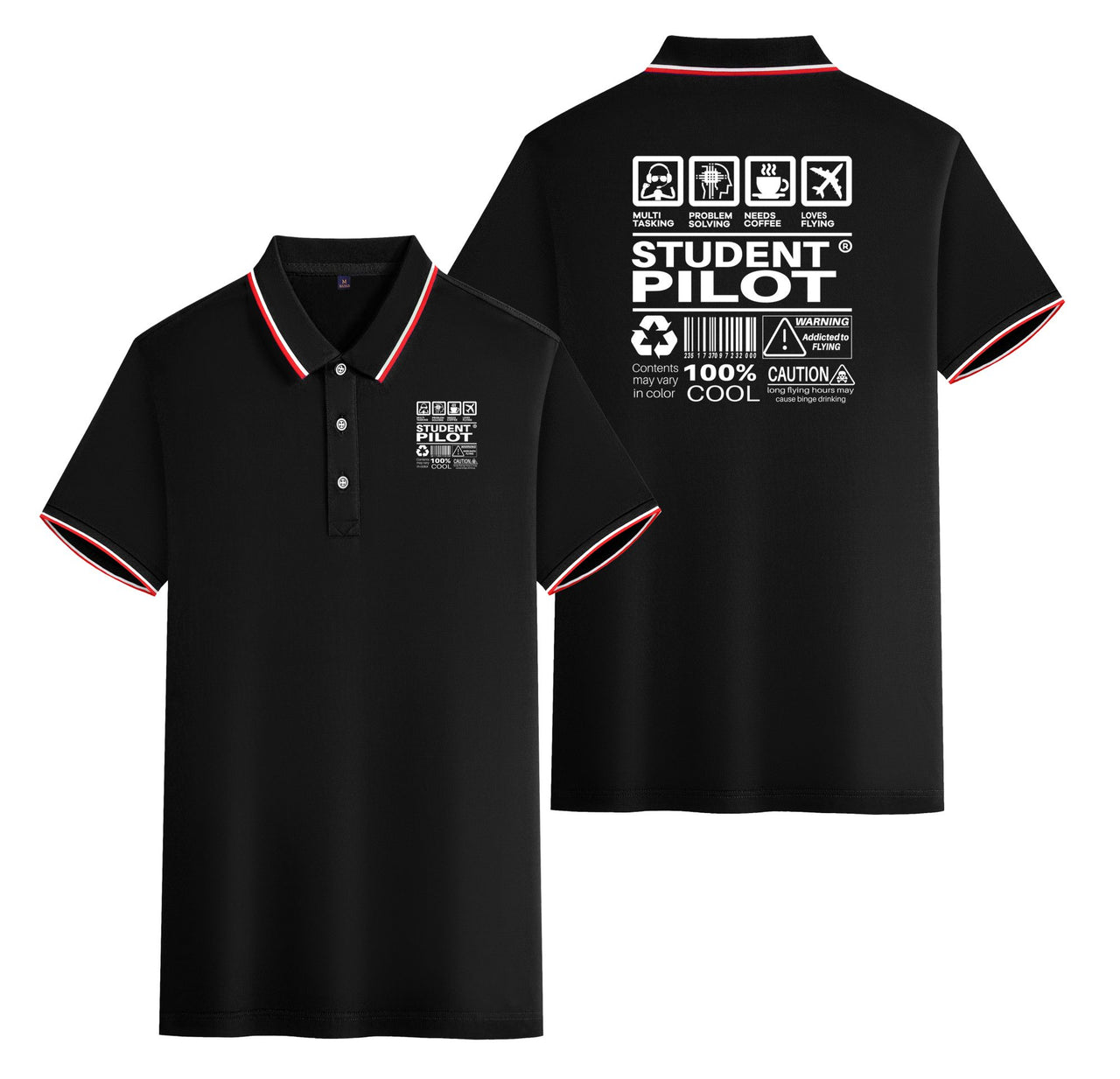Student Pilot Label Designed Stylish Polo T-Shirts (Double-Side)